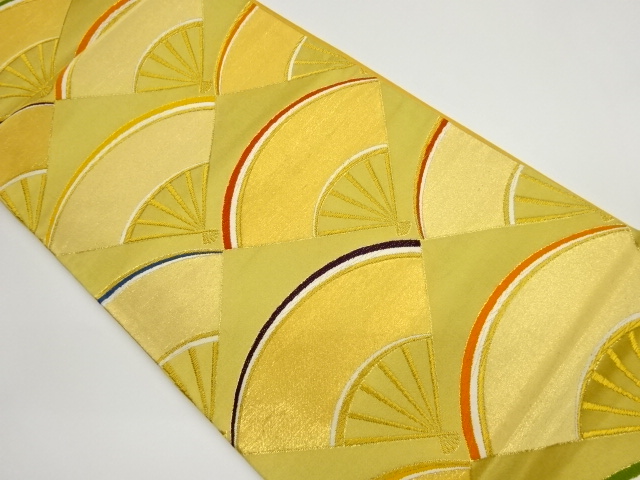 JAPANESE KIMONO / VINTAGE FUKURO OBI / WOVEN FOLDING FAN PATTERN